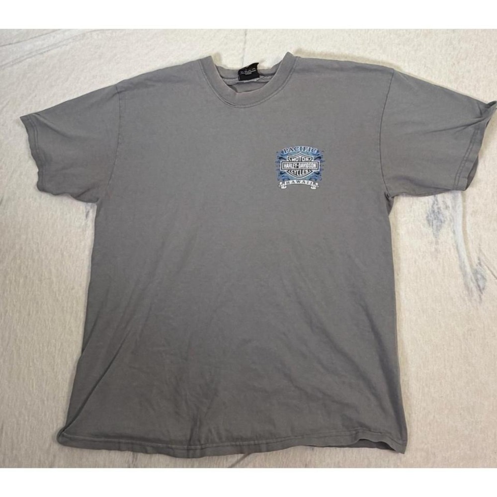 VTG Harley Davidson Pacific Hawaii T Shirt Mens L Gray USA Biker Motorcycle Tee